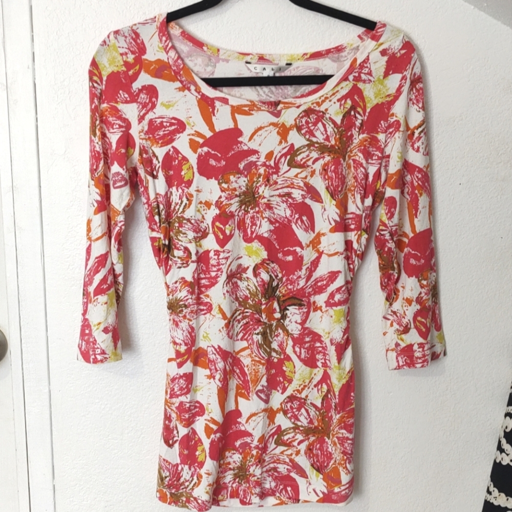 Cabi Floral Print 3/4 Sleeve Top Size Small